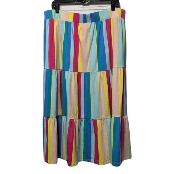 NWT LAND'S END Rainbow Striped Knit Tiered Midi Skirt 1X - Picture 5 of 7